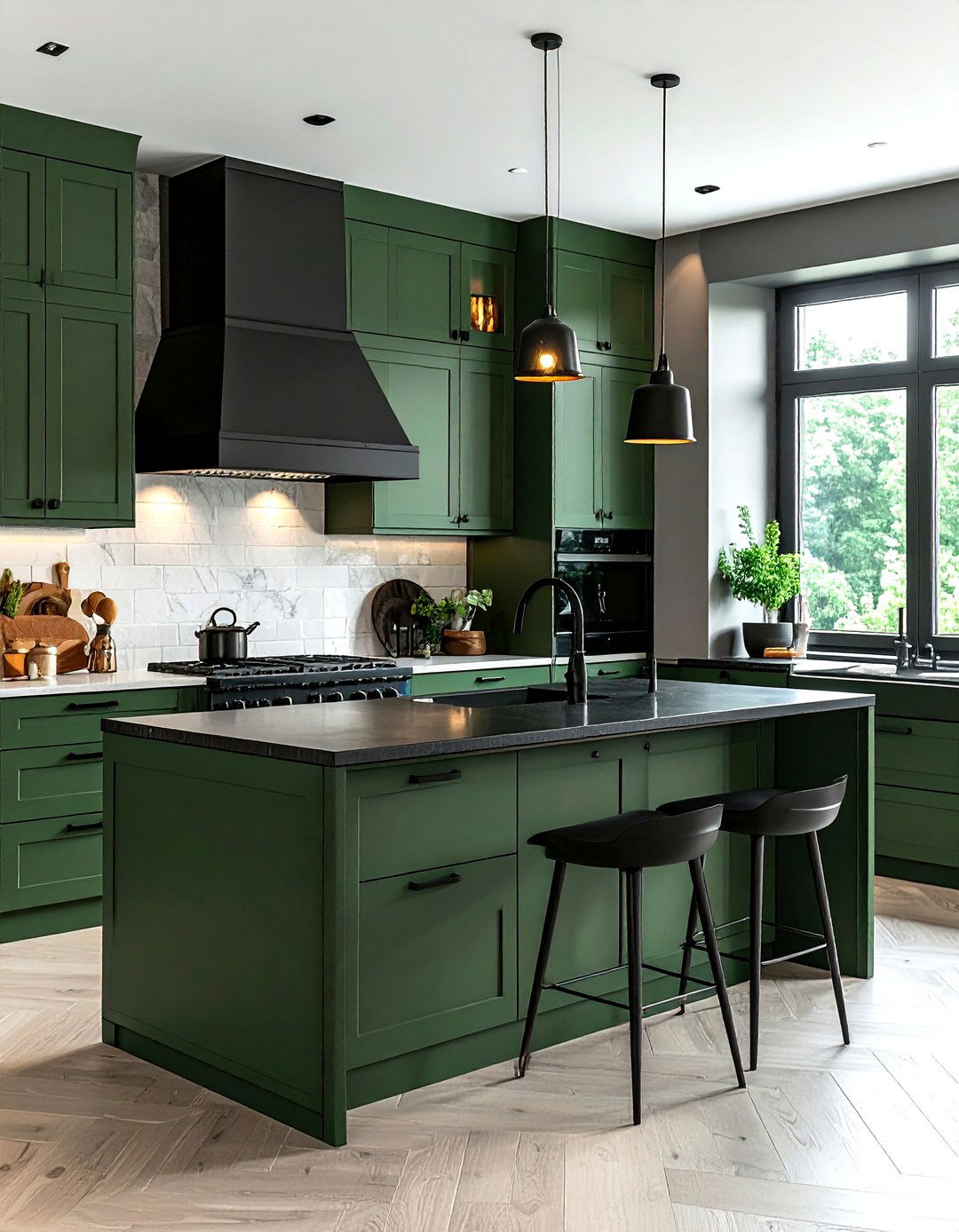 Hunter Green Kitchen With Black Accents - 30 hunter green kitchen ideas