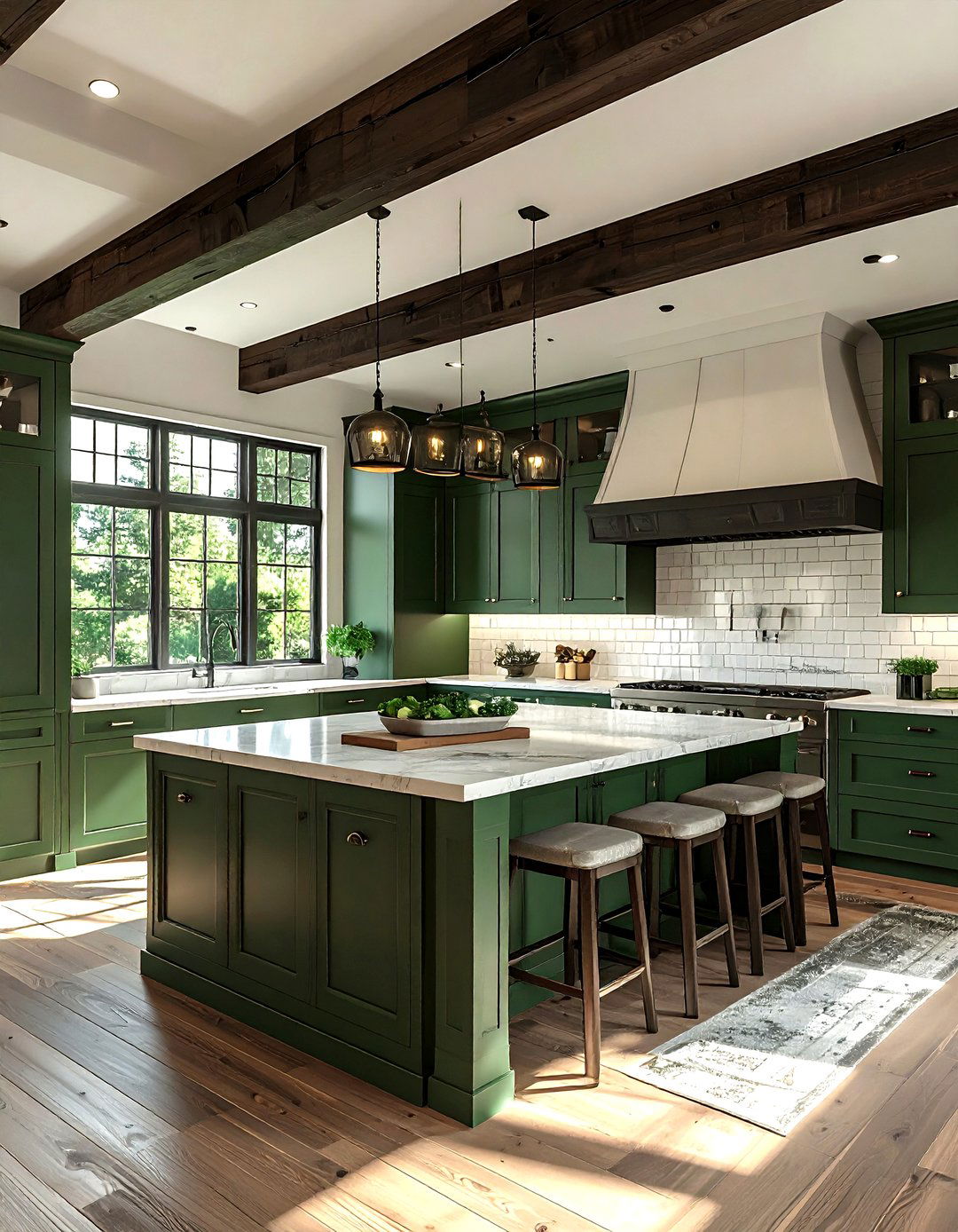 Hunter Green Kitchen With Ceiling Beams - 30 hunter green kitchen ideas