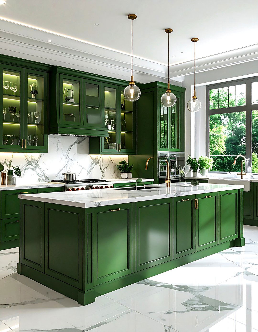 Hunter Green Kitchen With Glass Cabinets - 30 hunter green kitchen ideas