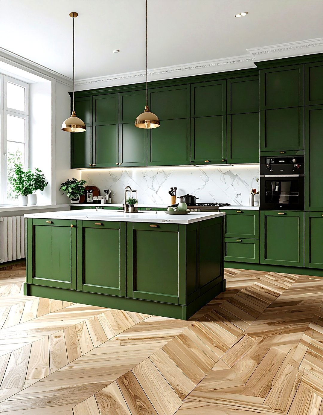 Hunter Green Kitchen With Herringbone Floor - 30 hunter green kitchen ideas