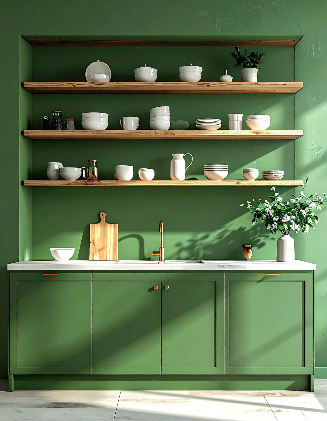 Hunter Green Kitchen With Open Shelving - 30 hunter green kitchen ideas