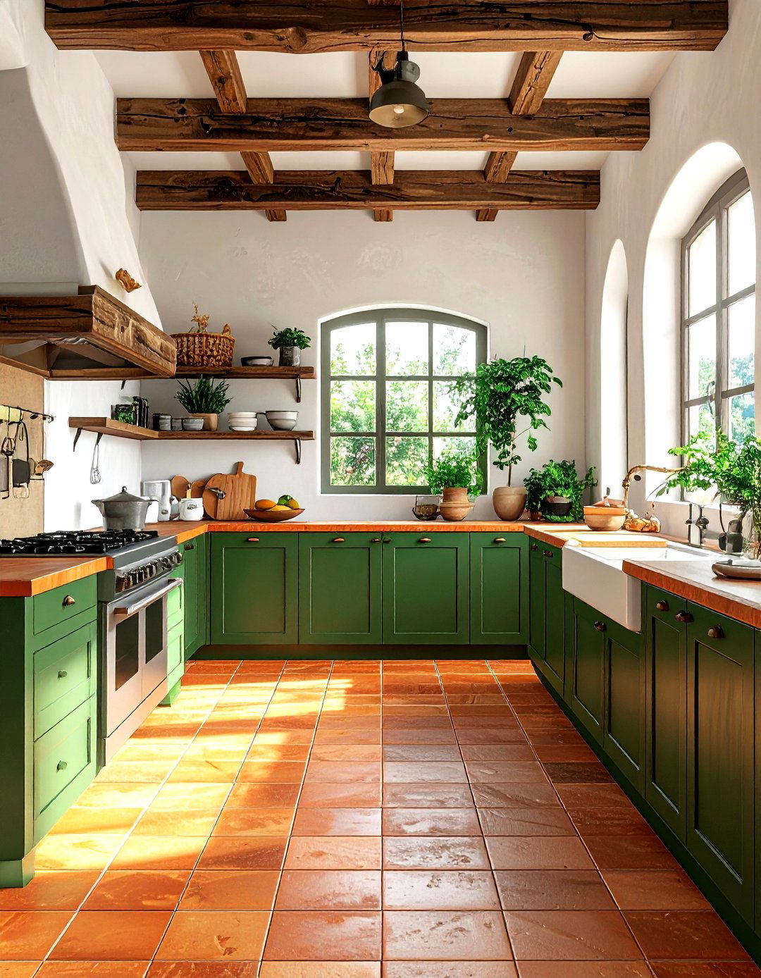 Hunter Green Kitchen With Terracotta Floor - 30 hunter green kitchen ideas