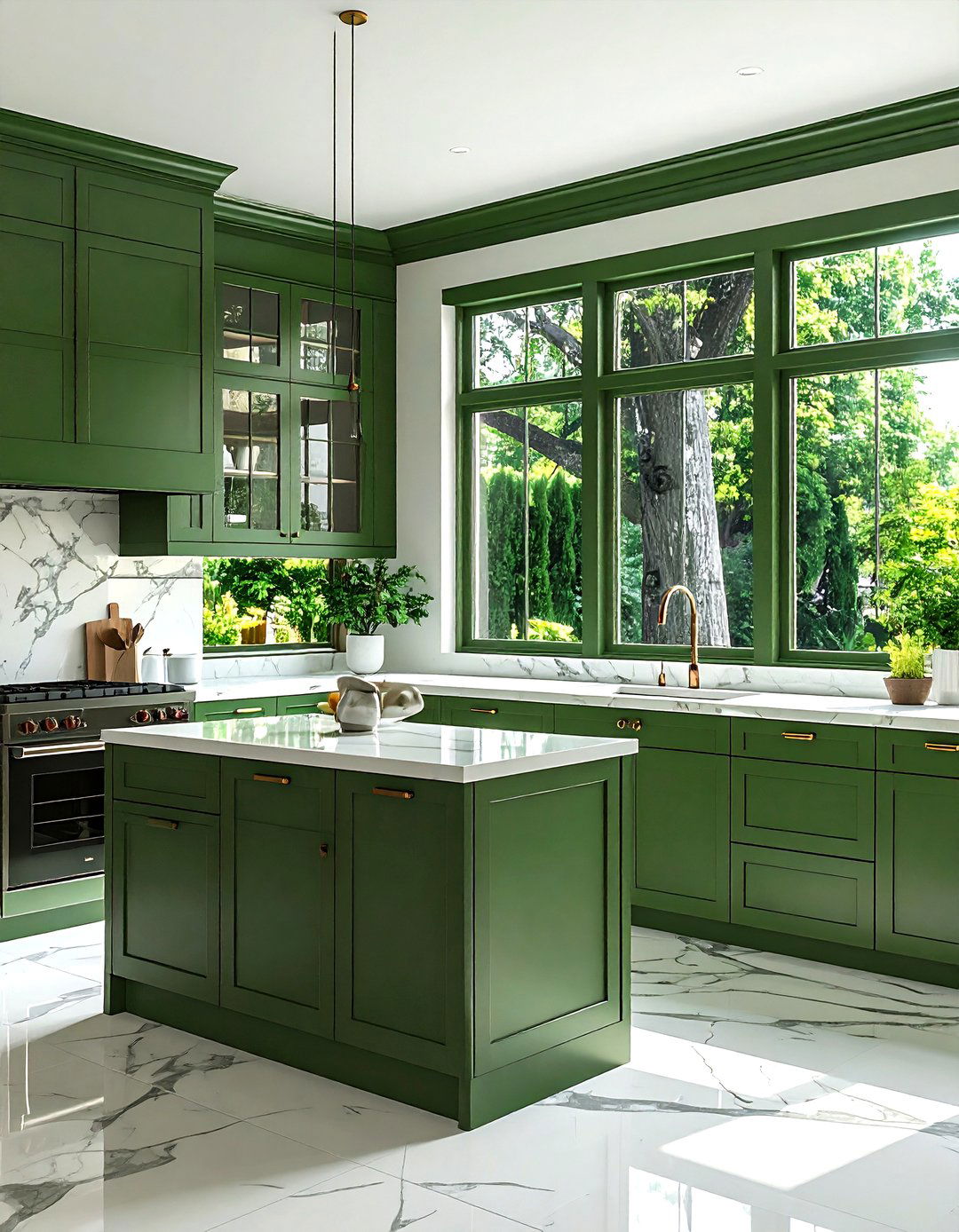 Hunter Green Kitchen With Window Trim - 30 hunter green kitchen ideas