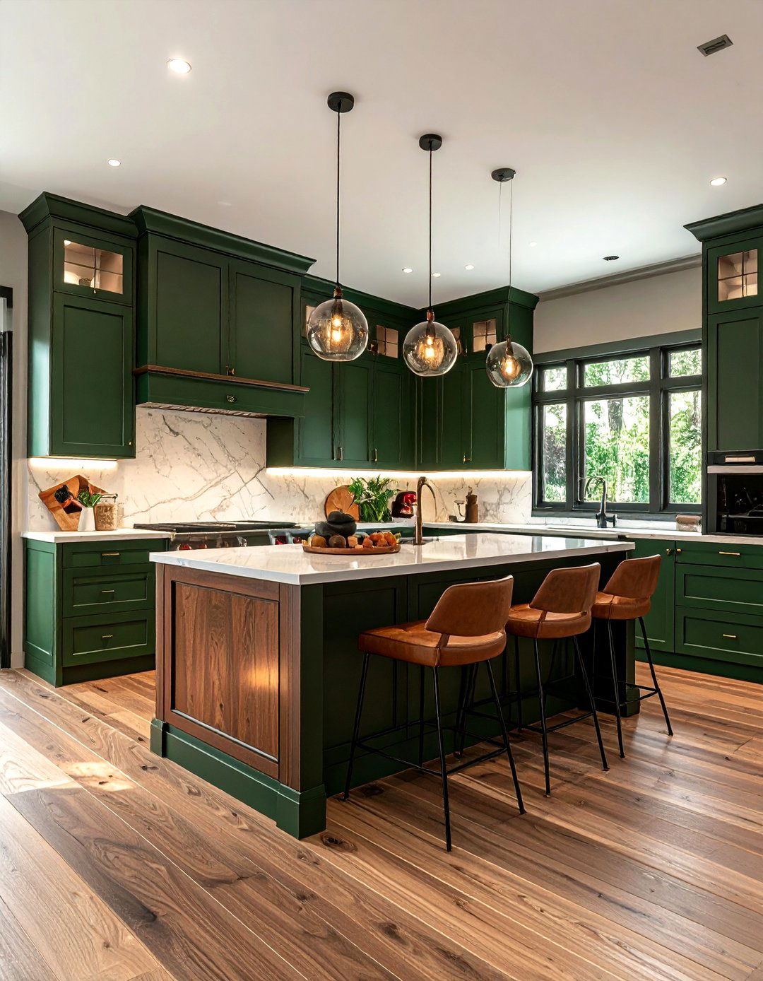 Hunter green and wood kitchen - 30 two-tone cabinet kitchen ideas
