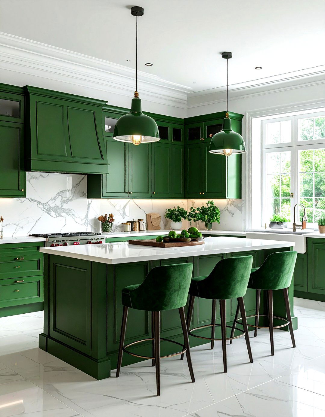 Hunter green kitchen accents white walls - 30 green and white kitchen ideas