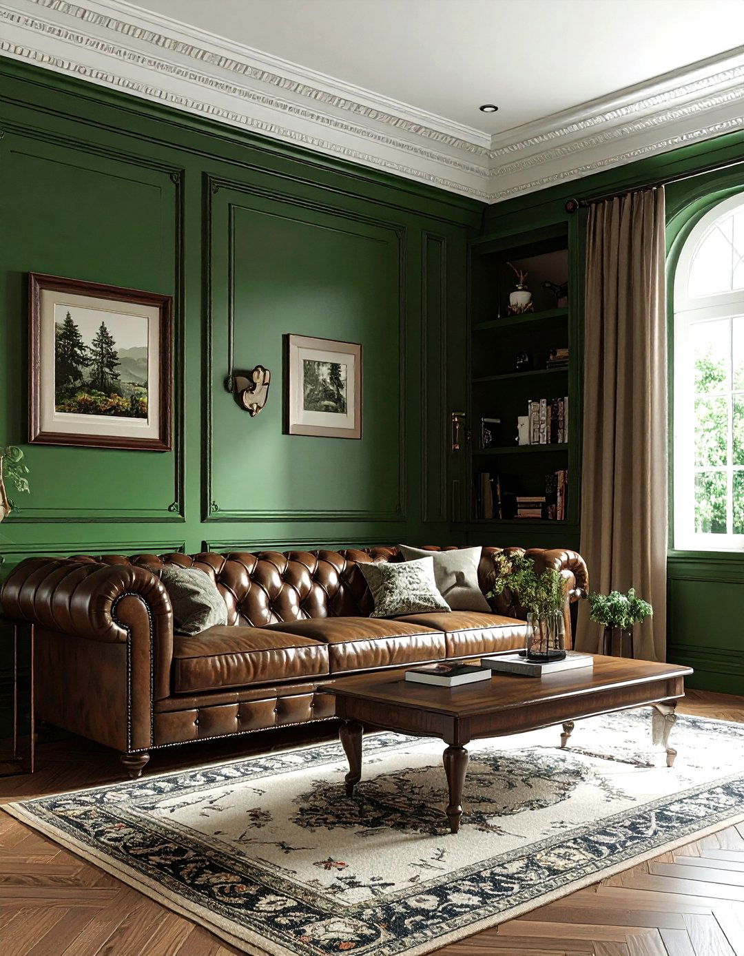Hunter green paneled wall - 30 living room green walls