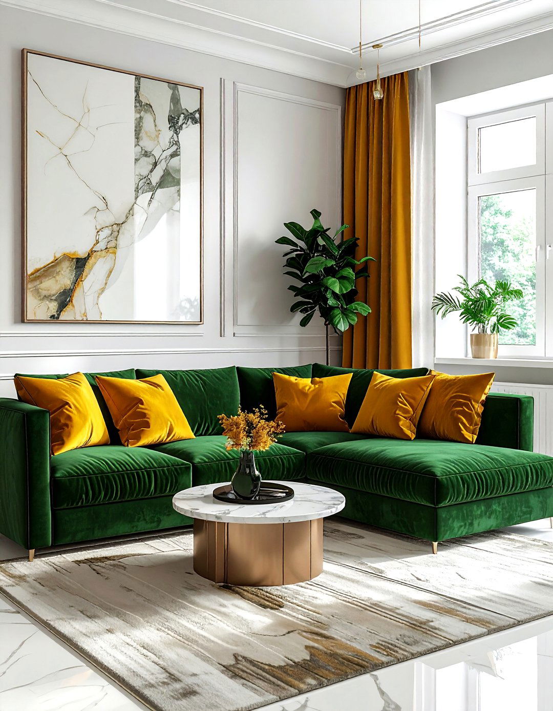 Hunter green velvet sofa - 30 green decor ideas