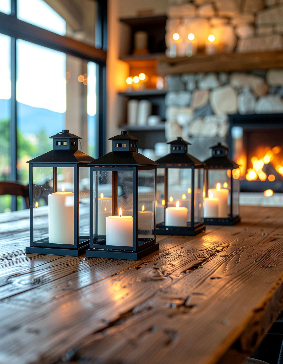 Hurricane Lantern Dining Table Setup - 30 candlelit dining room ideas