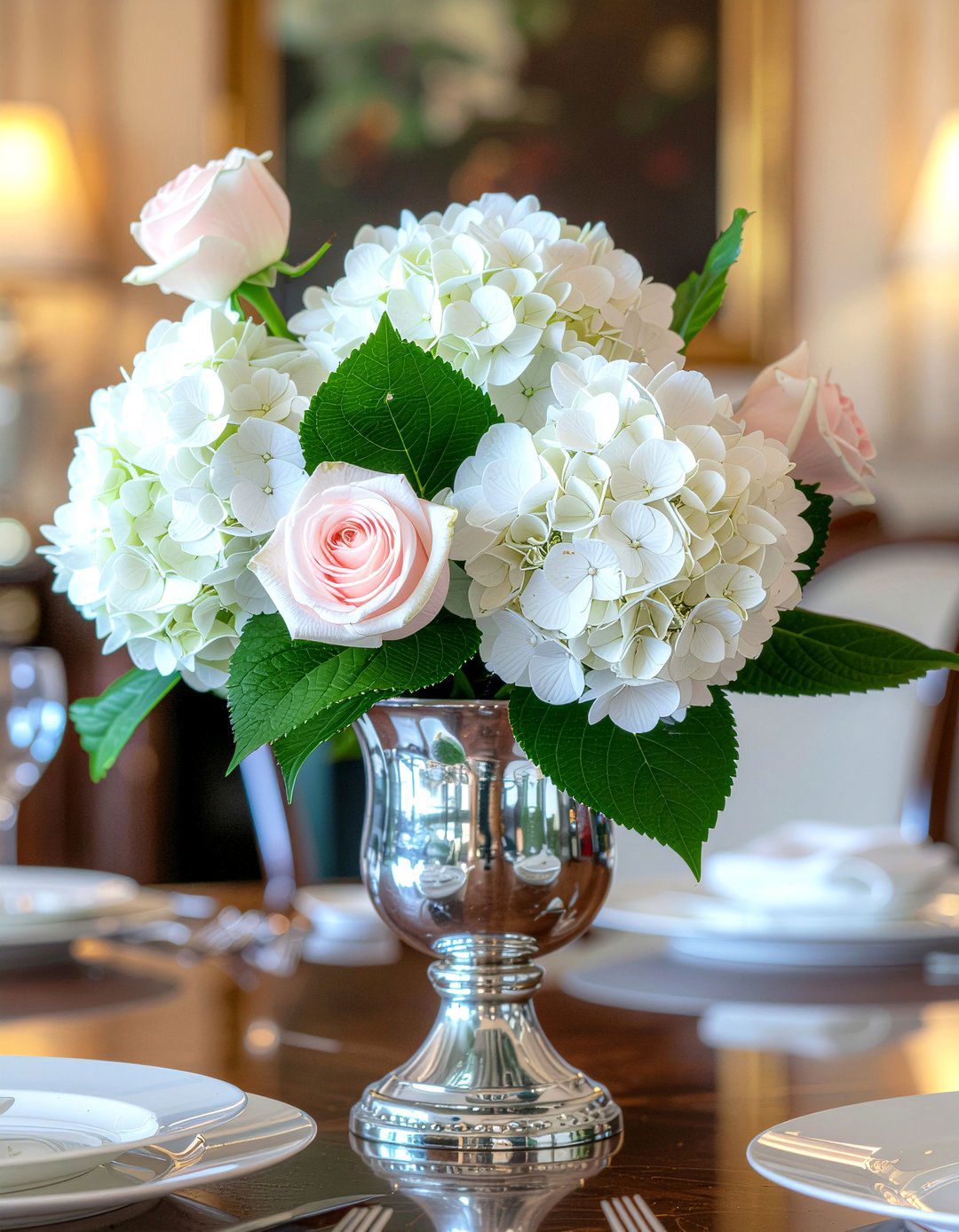 Hydrangea And Rose Mix - 30 dining room faux flower ideas
