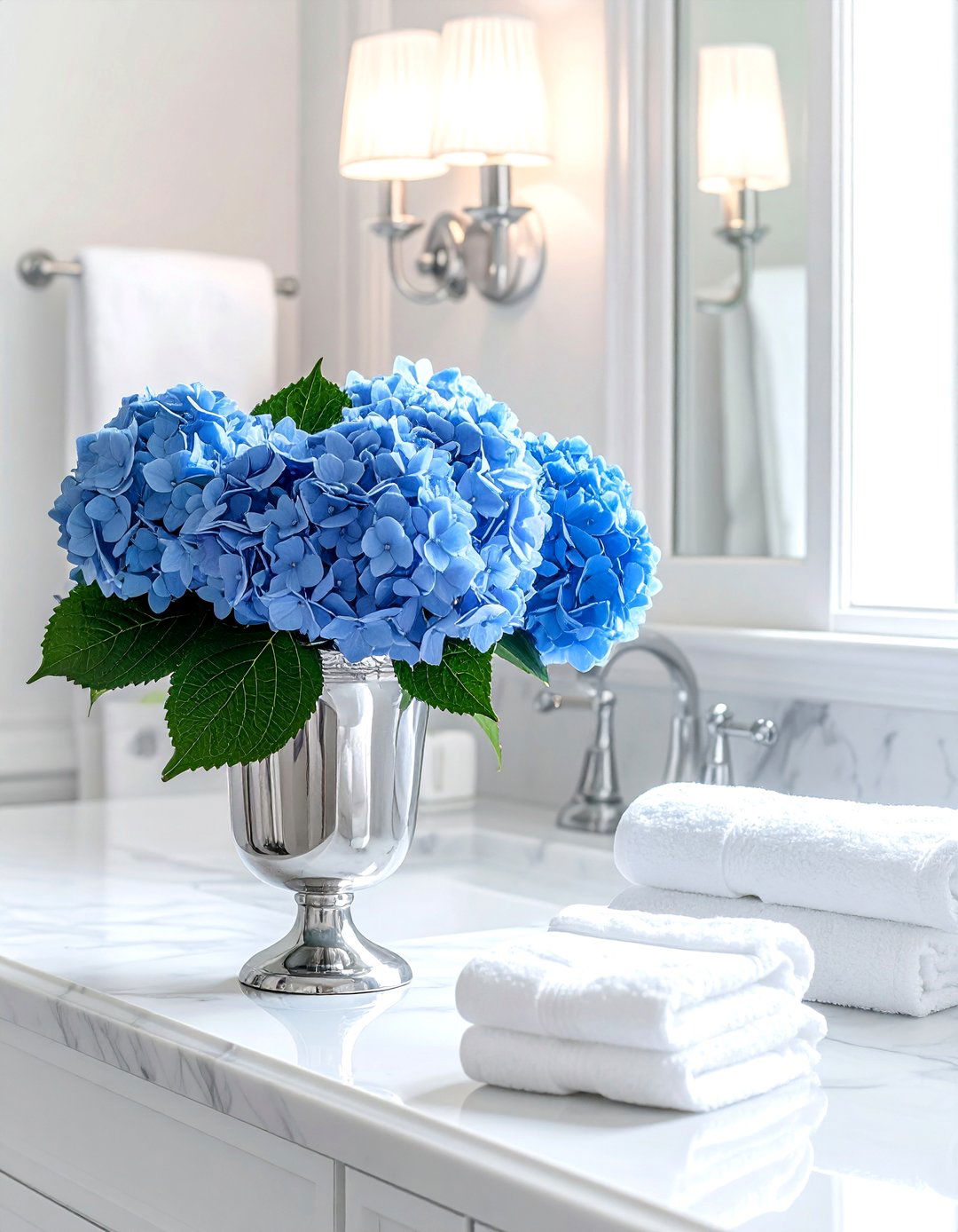 Hydrangeas in silver mint julep cup - 30 vase arrangement ideas