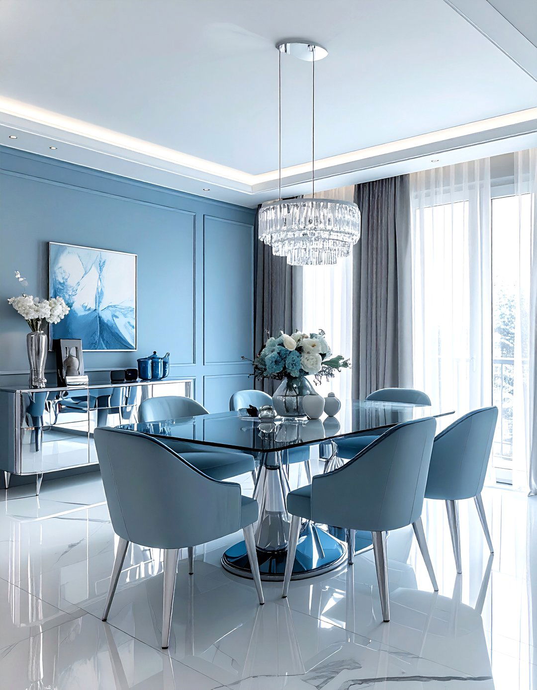 Ice Blue And Platinum Gray Dining Room - 30 blue and gray dining room ideas