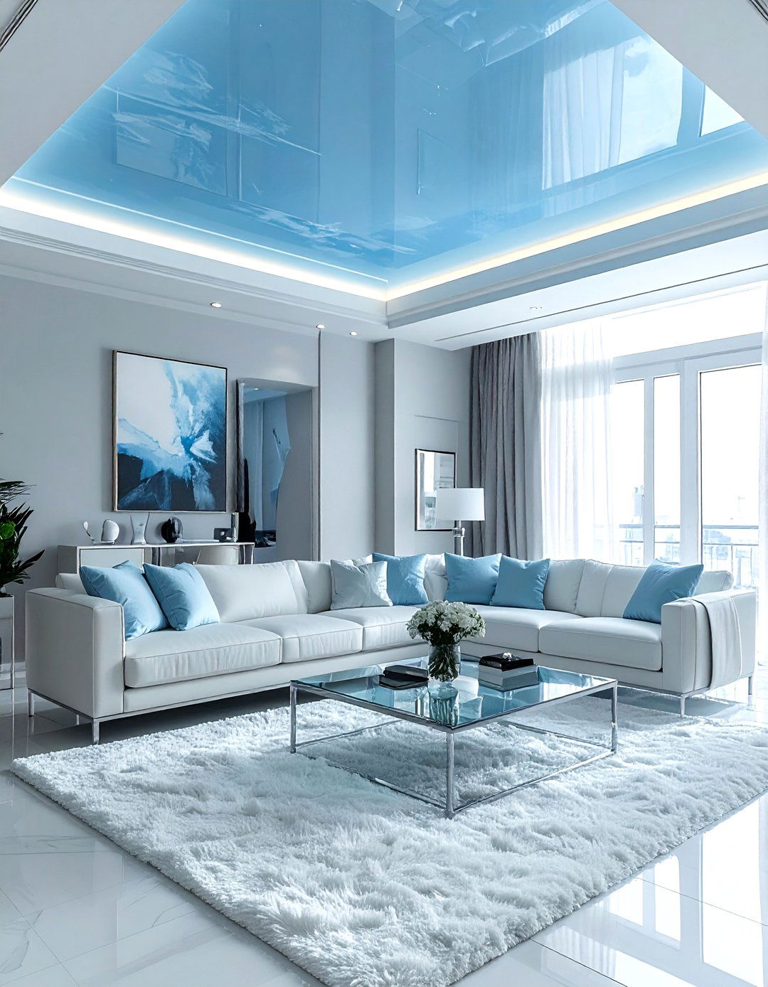 Ice Blue Living Room Ceiling - 30 living room blue ceiling ideas