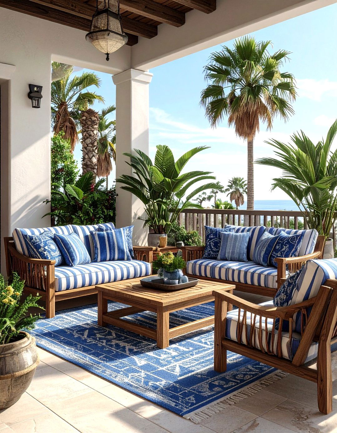 Ikat and stripe outdoor patio - 30 pattern mixing decor ideas