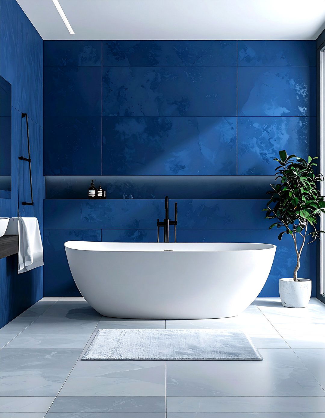 Indigo Accent Wall - 30 blue bathroom decor ideas