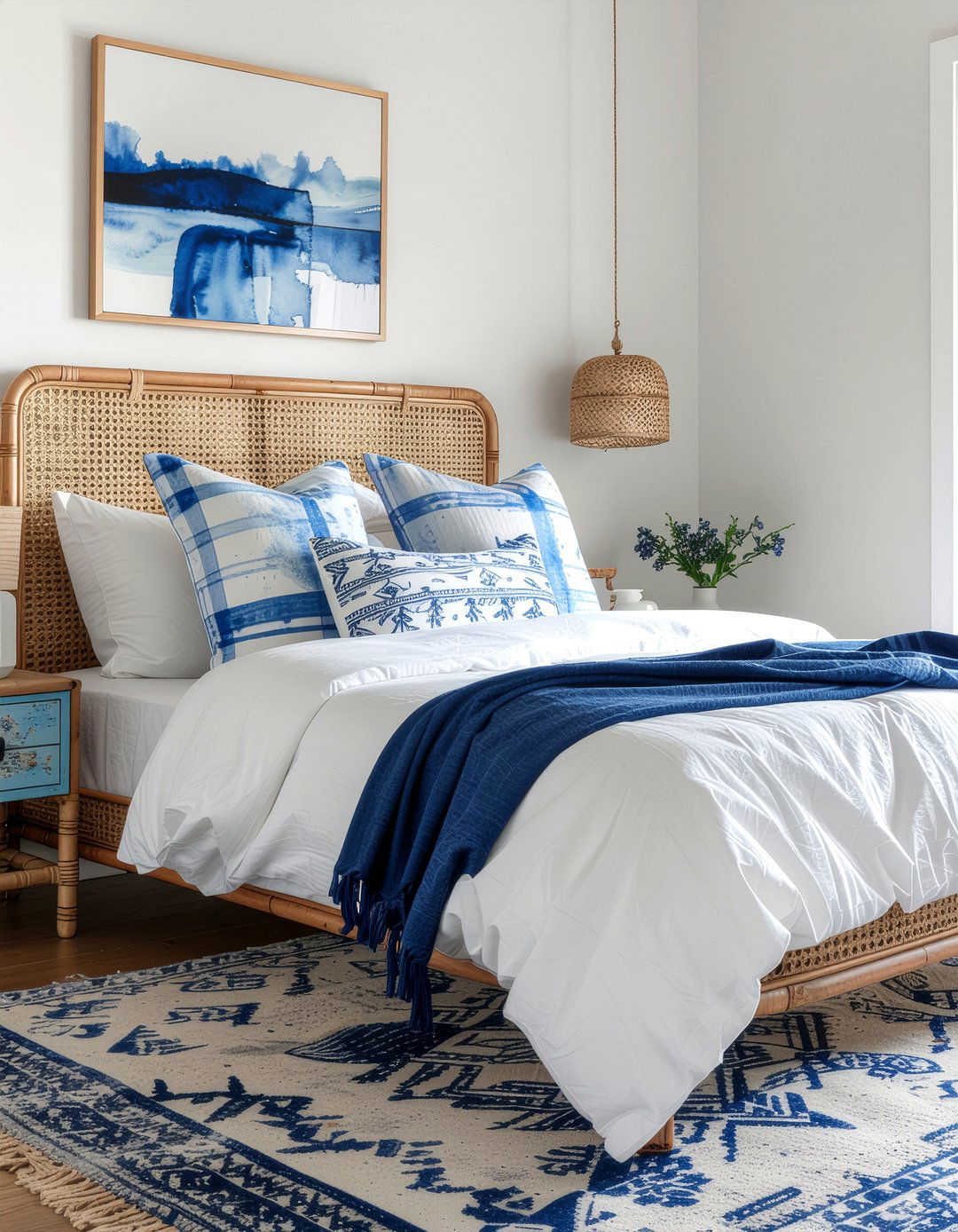 Indigo And White Bohemian Bedroom - 30 blue and white bedroom ideas