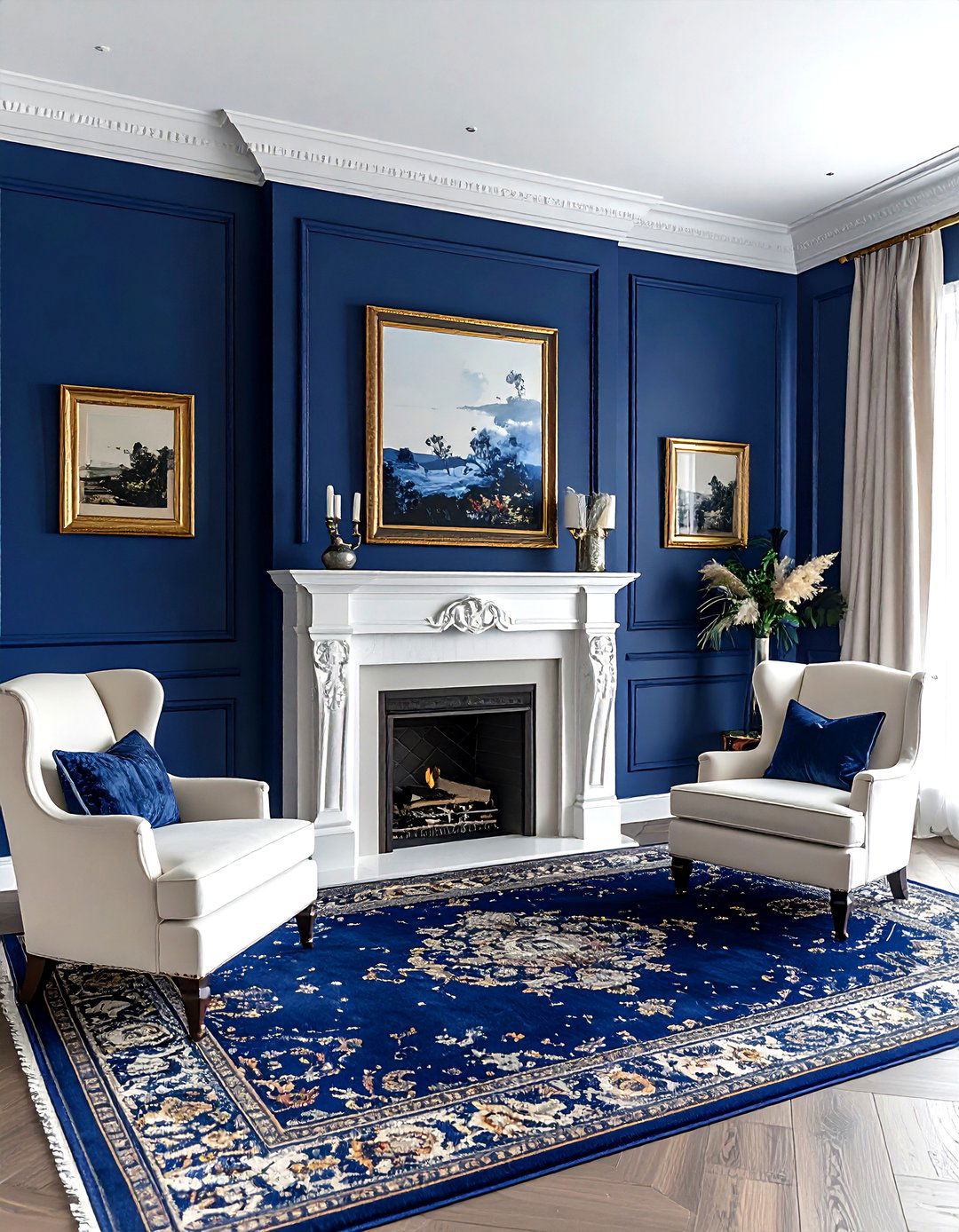 Indigo Blue Accent Wall - 30 traditional blue living room ideas