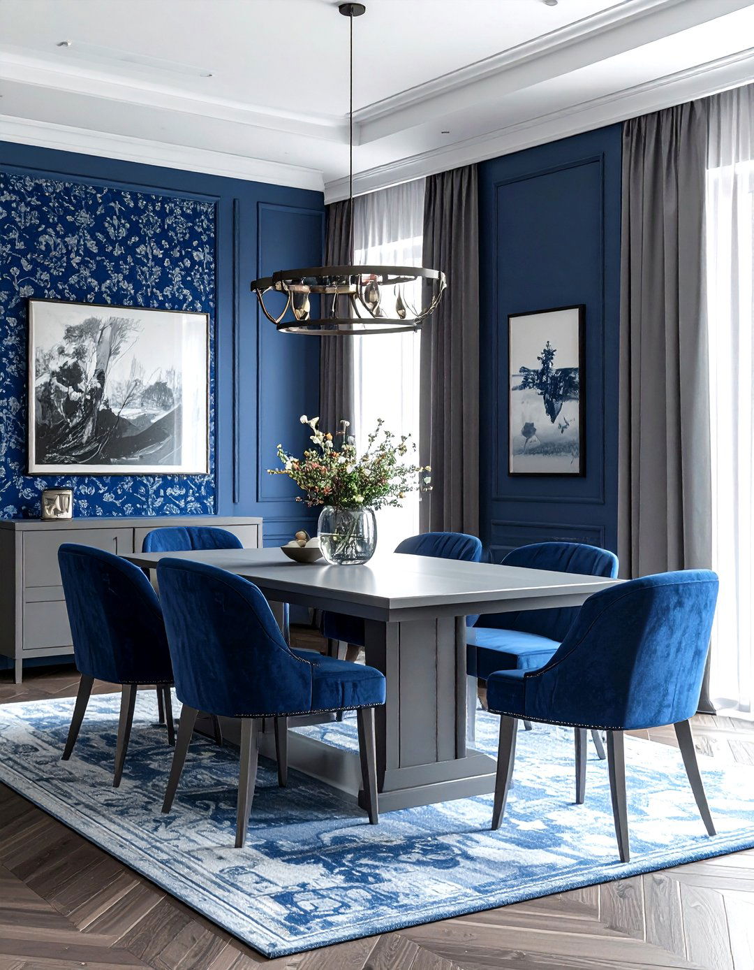 Indigo Blue And Ash Gray Dining Room - 30 blue and gray dining room ideas