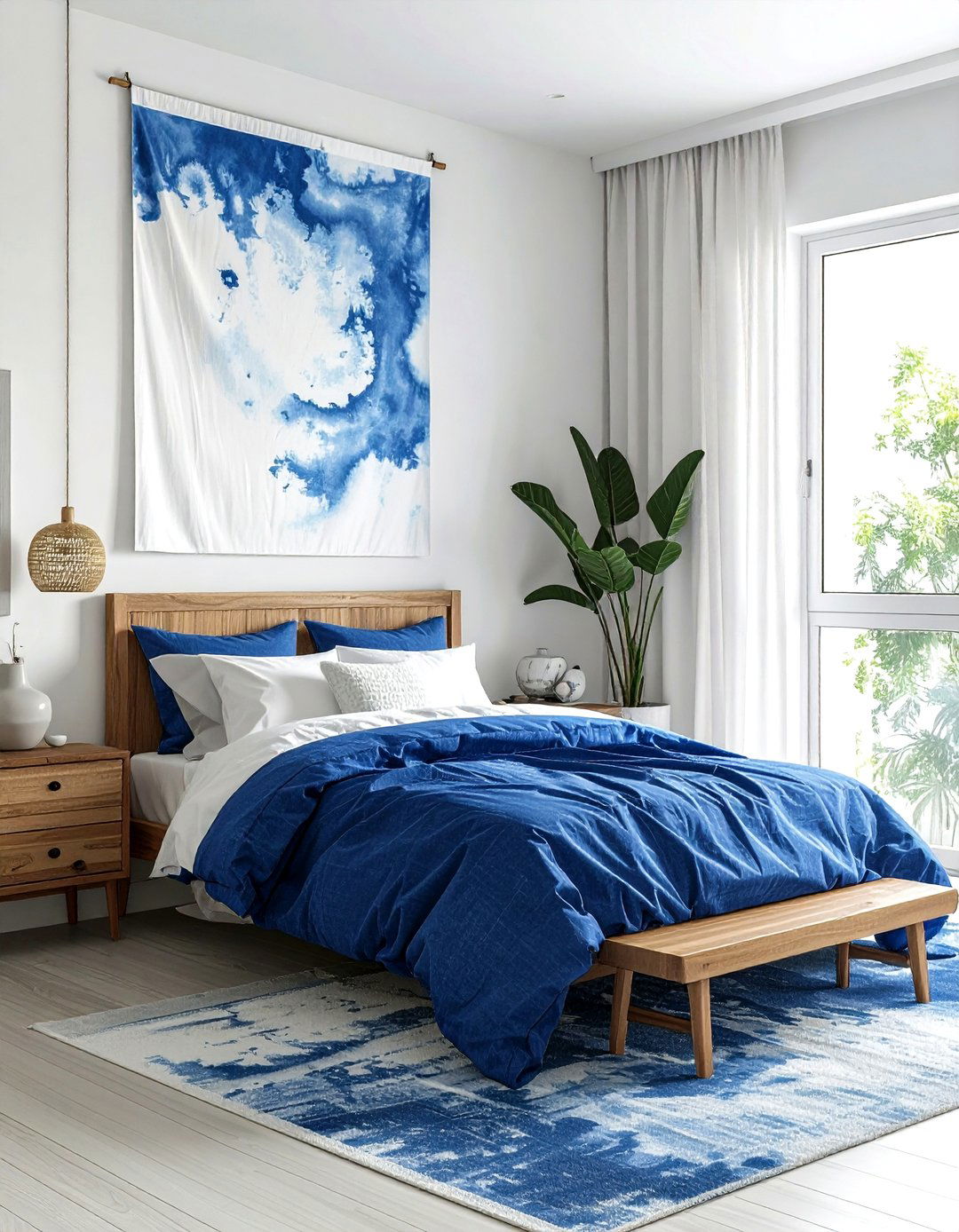 Indigo Shibori Bedroom - 30 bohemian blue bedroom ideas