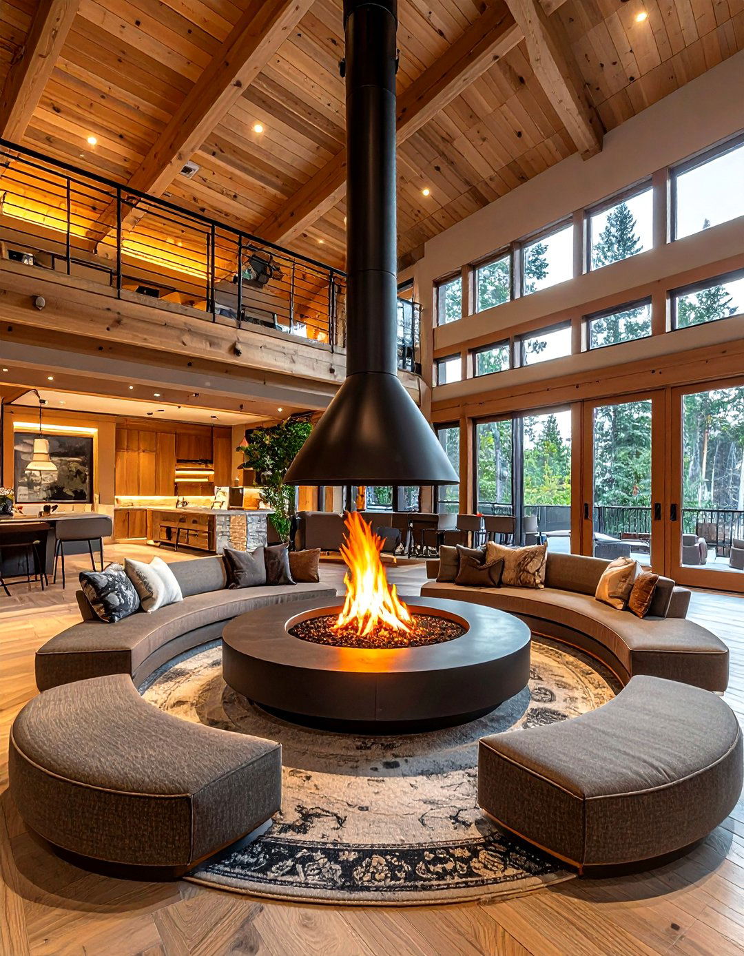 Indoor Circular Fire Pit - 30 ski chalet living room ideas