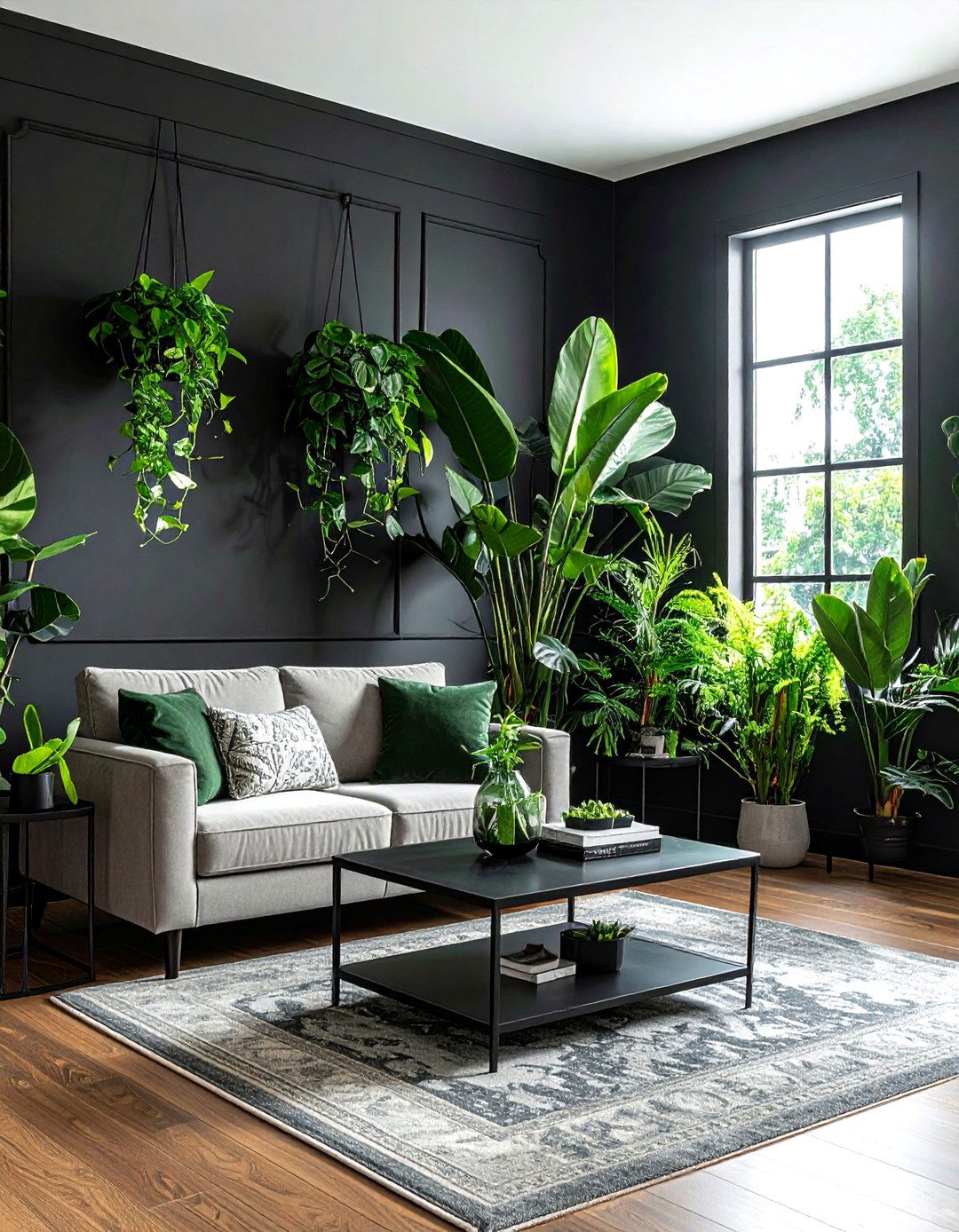 Indoor Jungle Plants - 30 bohemian black living room ideas