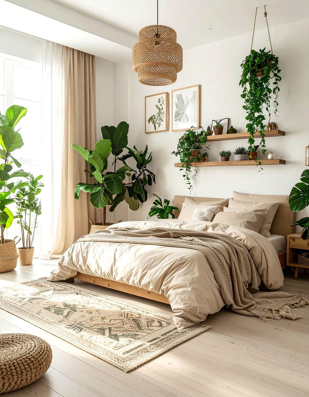 Indoor Plant Bedroom - 30 bohemian beige bedroom ideas