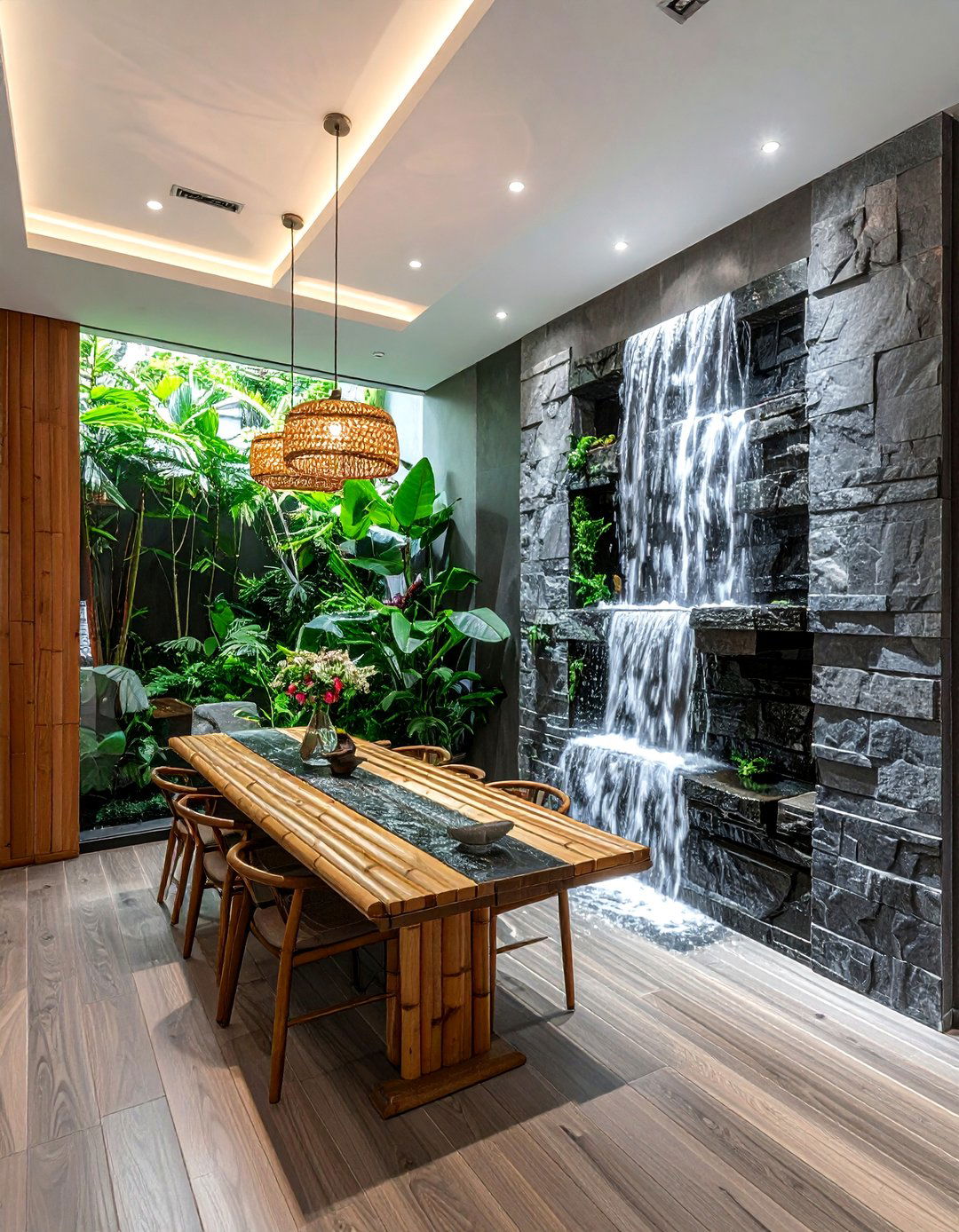 Indoor Water Feature Dining Room - 30 wellness dining room ideas