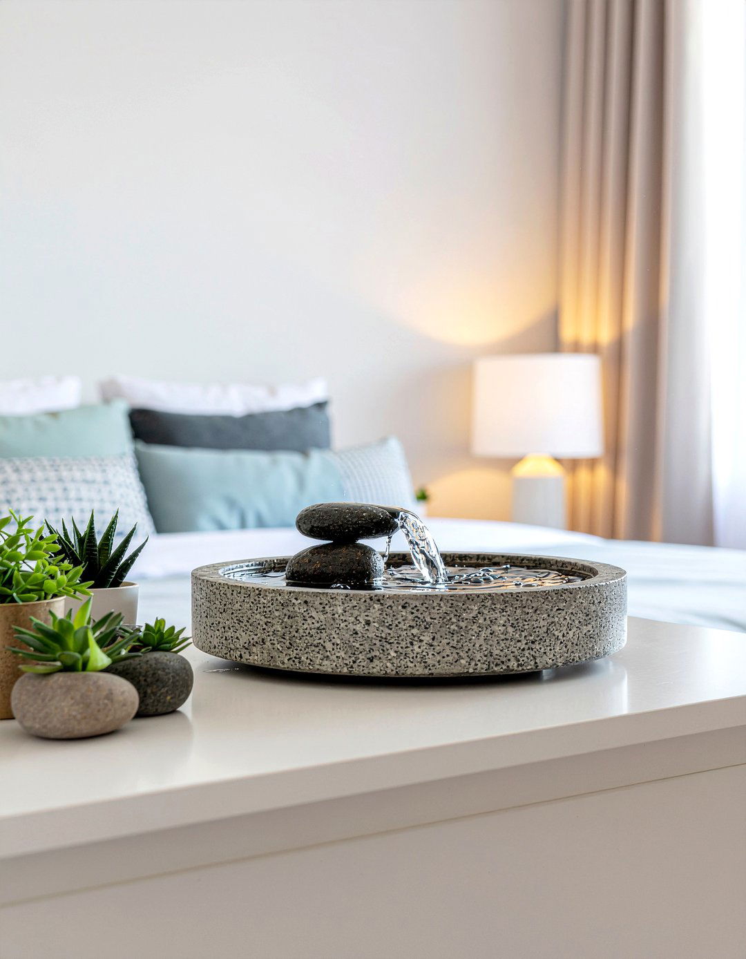 Indoor water fountain - 30 wellness bedroom ideas