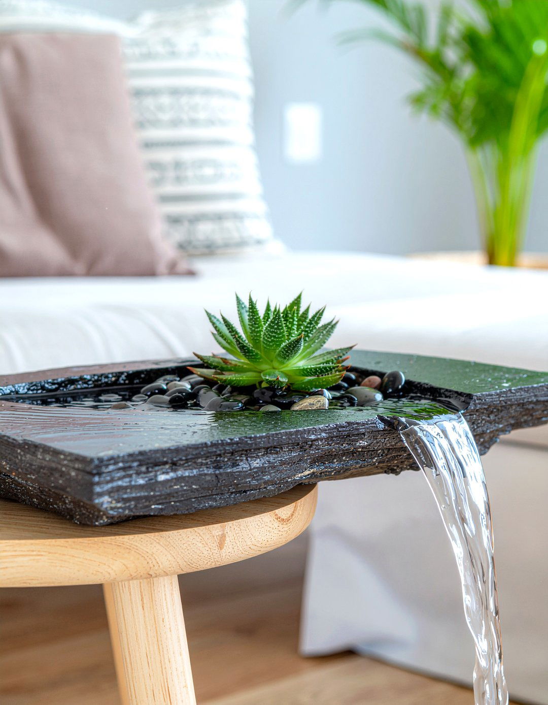 Indoor water fountain - 30 wellness living room ideas