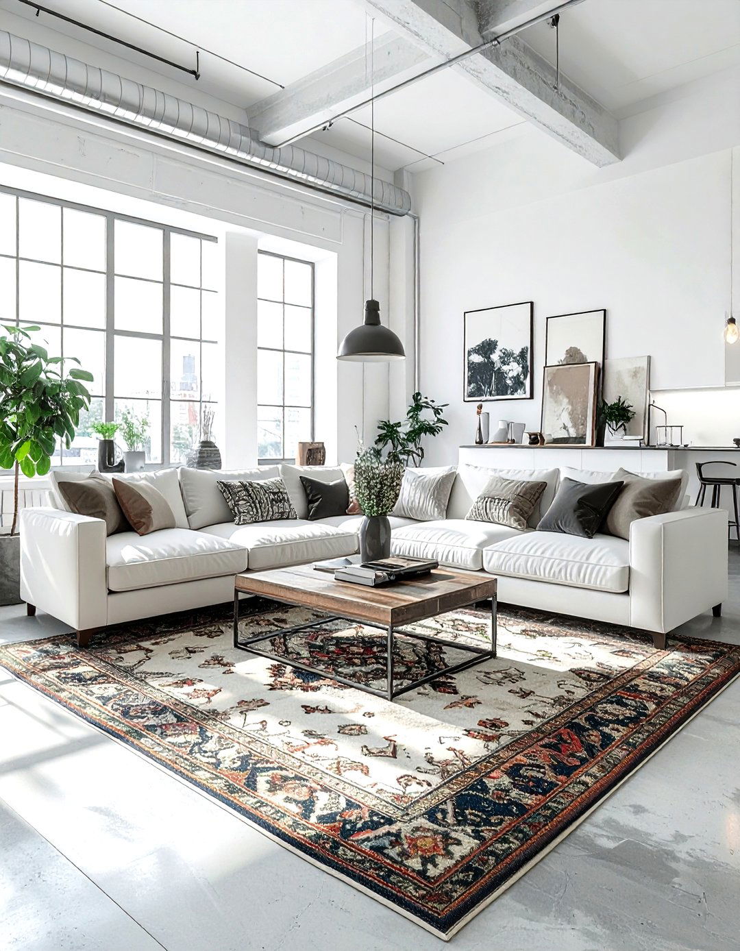 Industrial Area Rug - 30 industrial white living room ideas