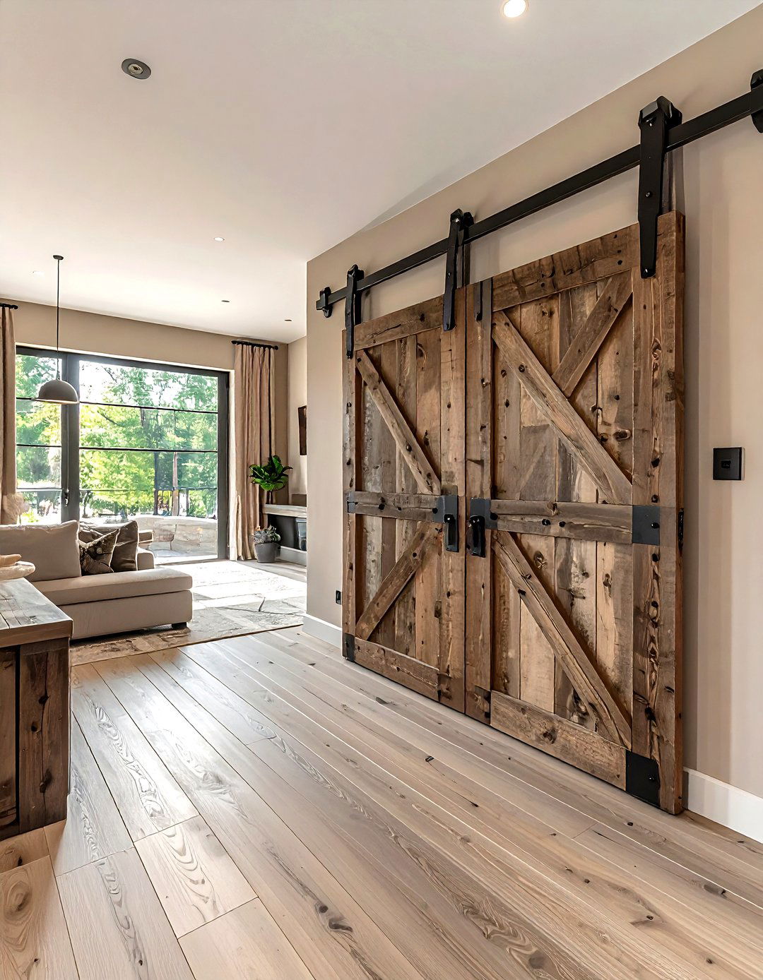 Industrial Barn Door Beige Interior - 30 industrial beige living room ideas