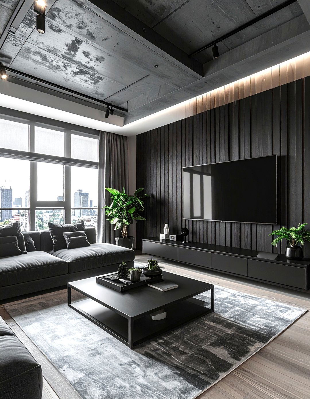 Industrial Black Accent Wall - 30 industrial black living room ideas