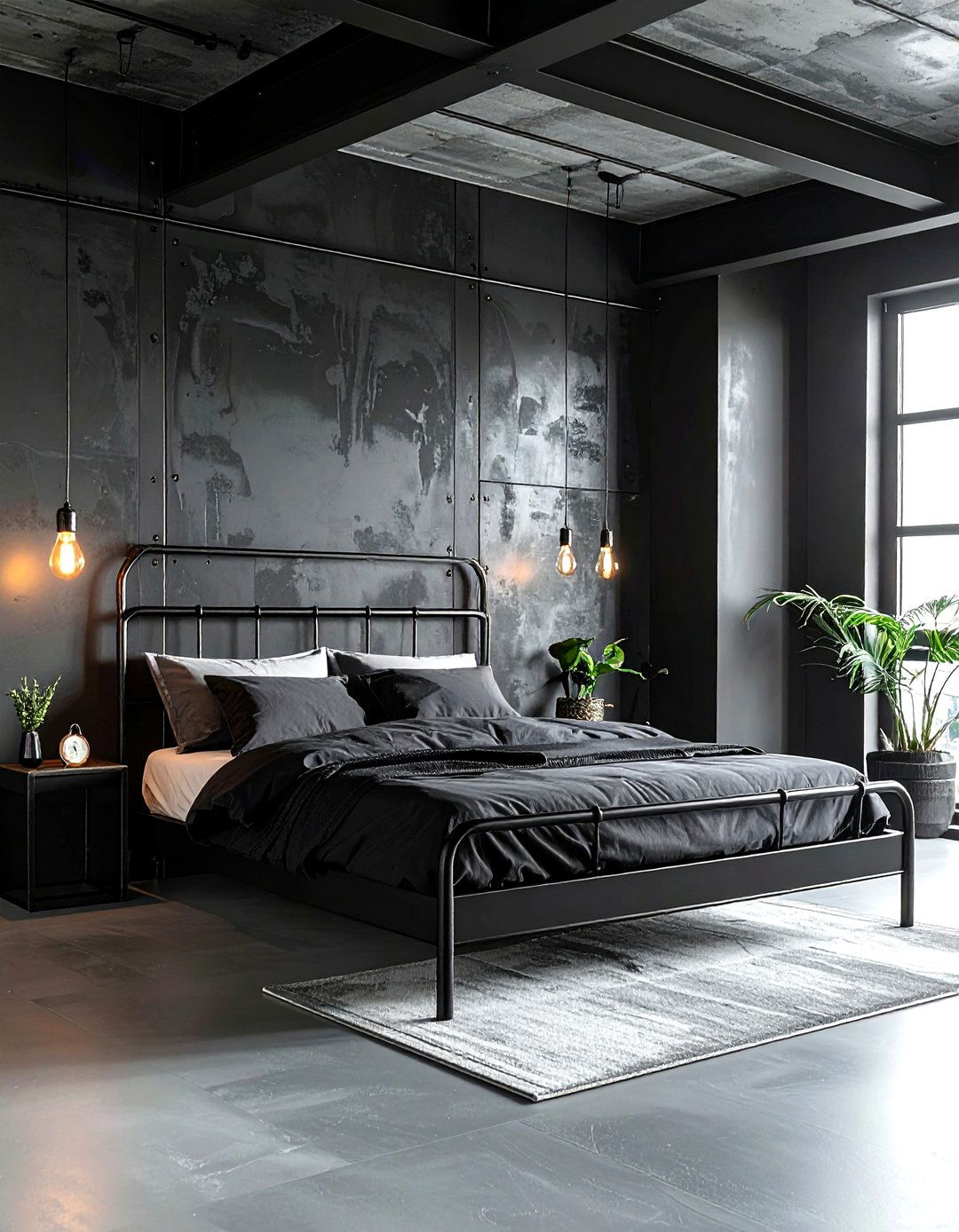 Industrial Black Bedroom - 30 minimalist black bedroom ideas