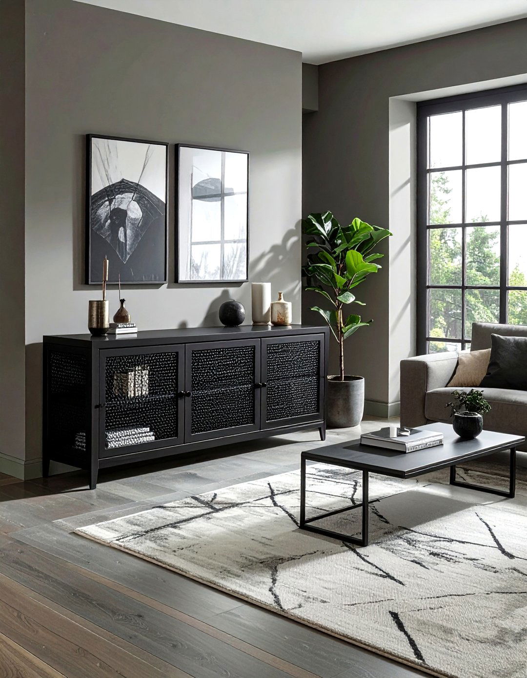 Industrial Black Media Console - 30 industrial black living room ideas