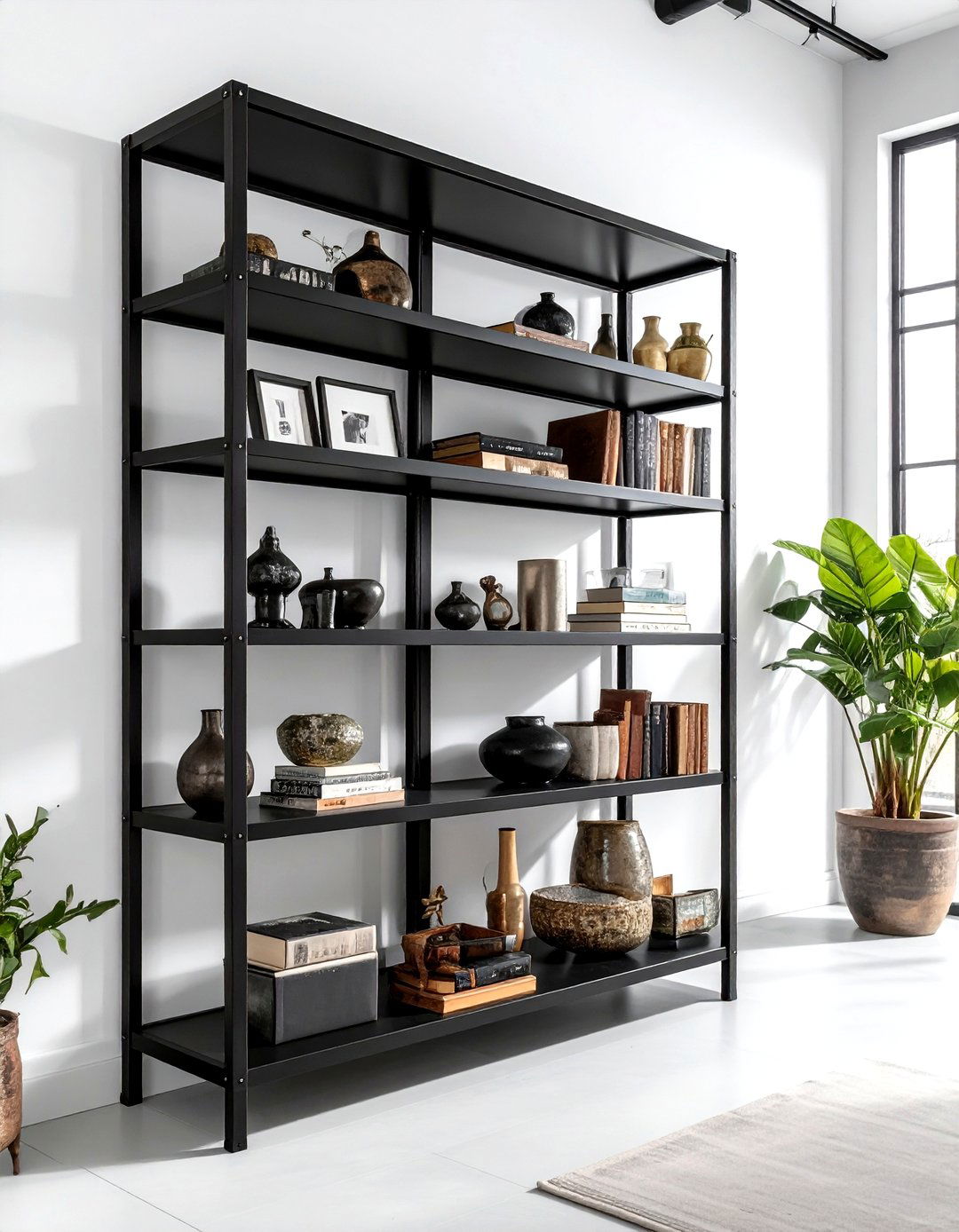 Industrial Black Metal Shelving - 30 industrial black living room ideas