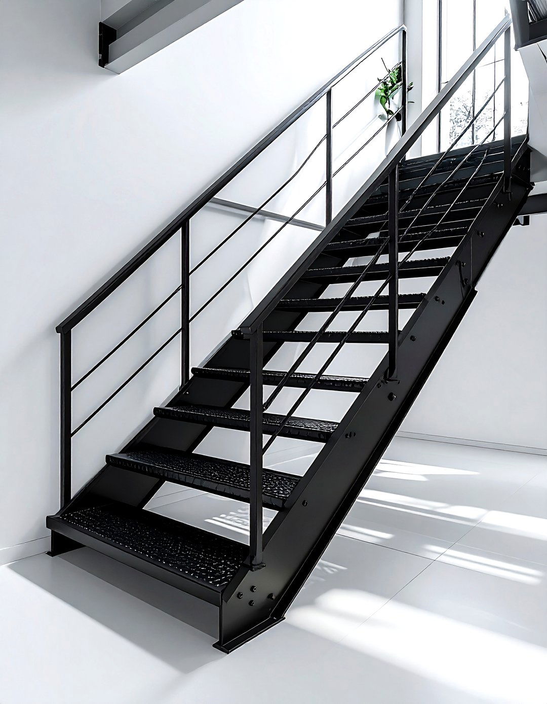 Industrial Black Metal Staircase - 30 industrial black living room ideas