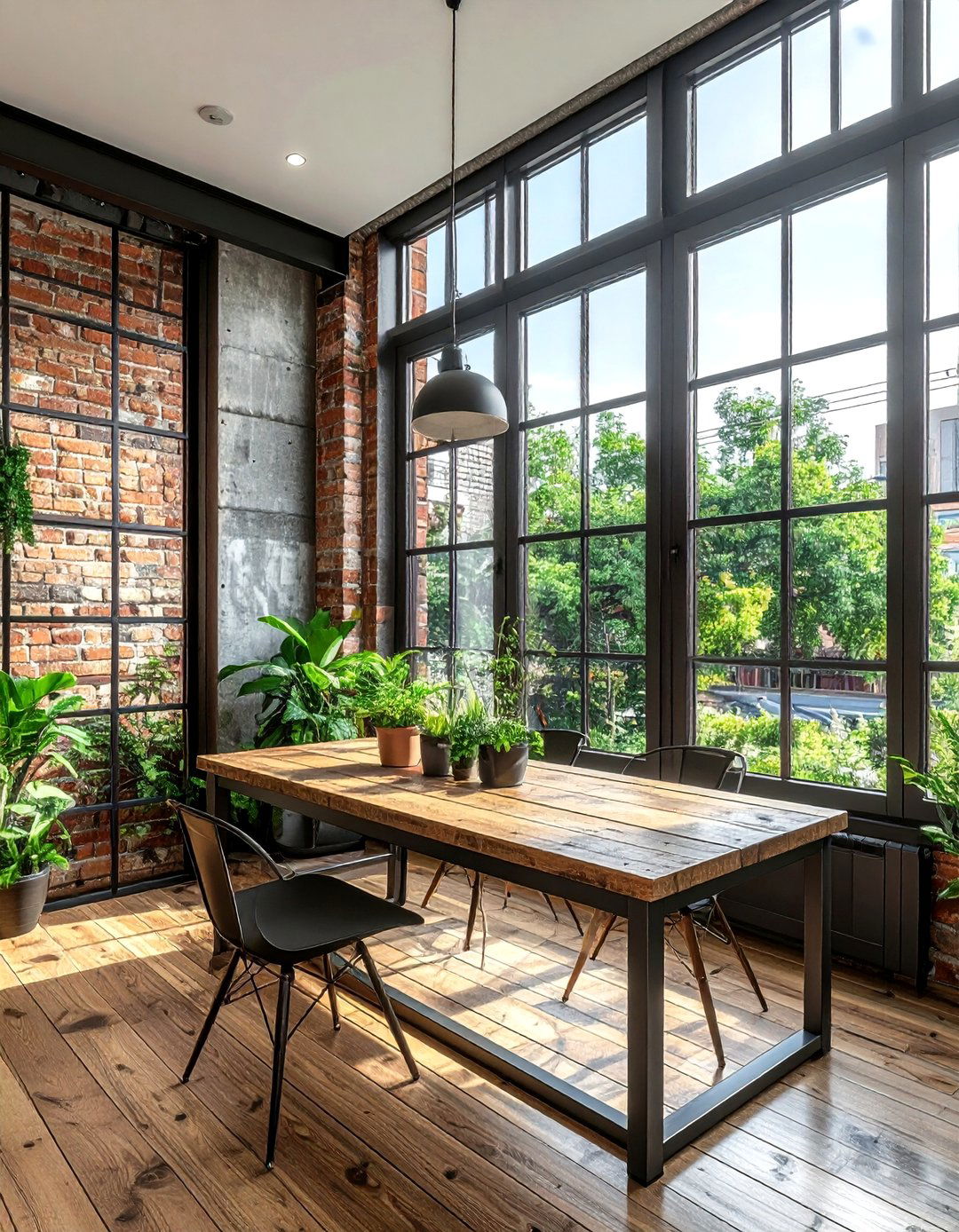 Industrial Black Metal Windows - 30 black accent dining room ideas