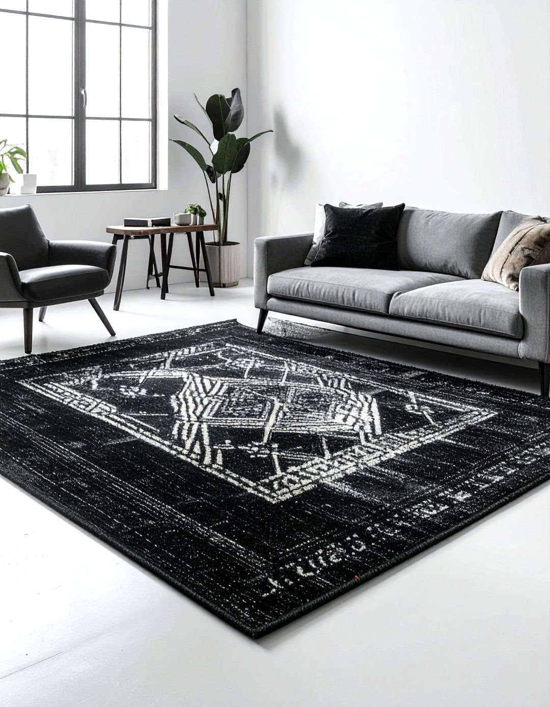 Industrial Black Textured Rug - 30 industrial black living room ideas