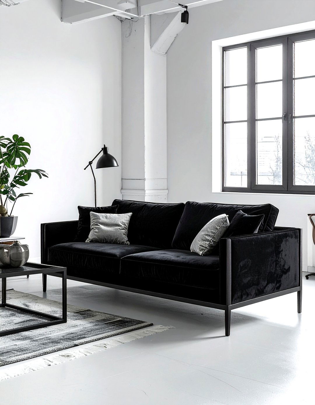 Industrial Black Velvet Seating - 30 industrial black living room ideas