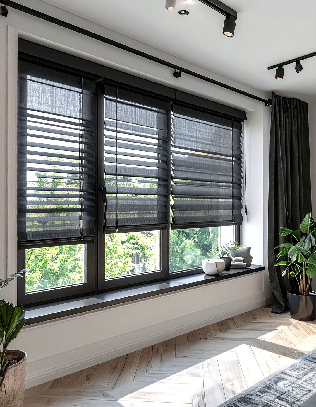 Industrial Black Window Treatments - 30 industrial black living room ideas