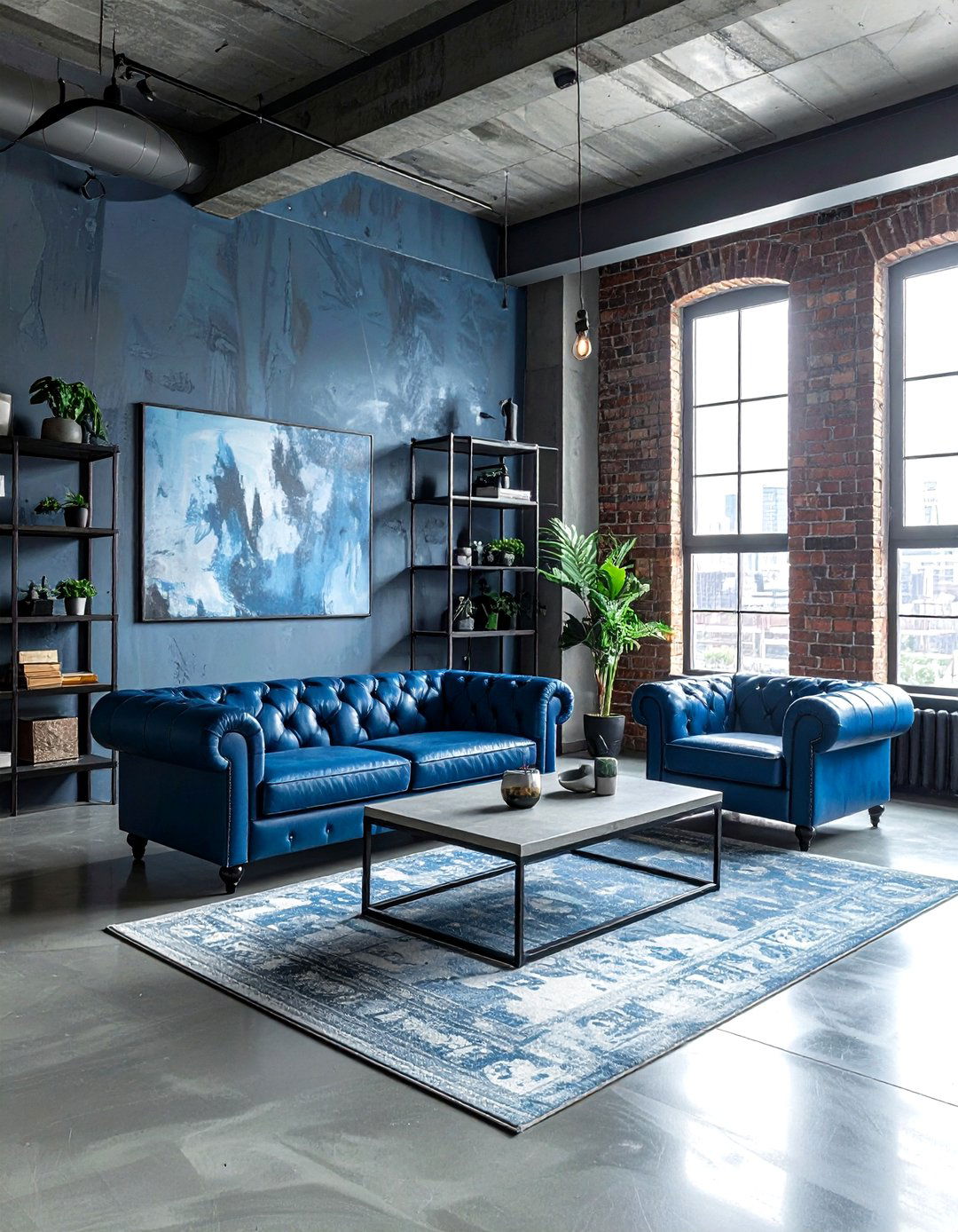 Industrial Blue And Gray Living Room - 30 blue and gray living room ideas