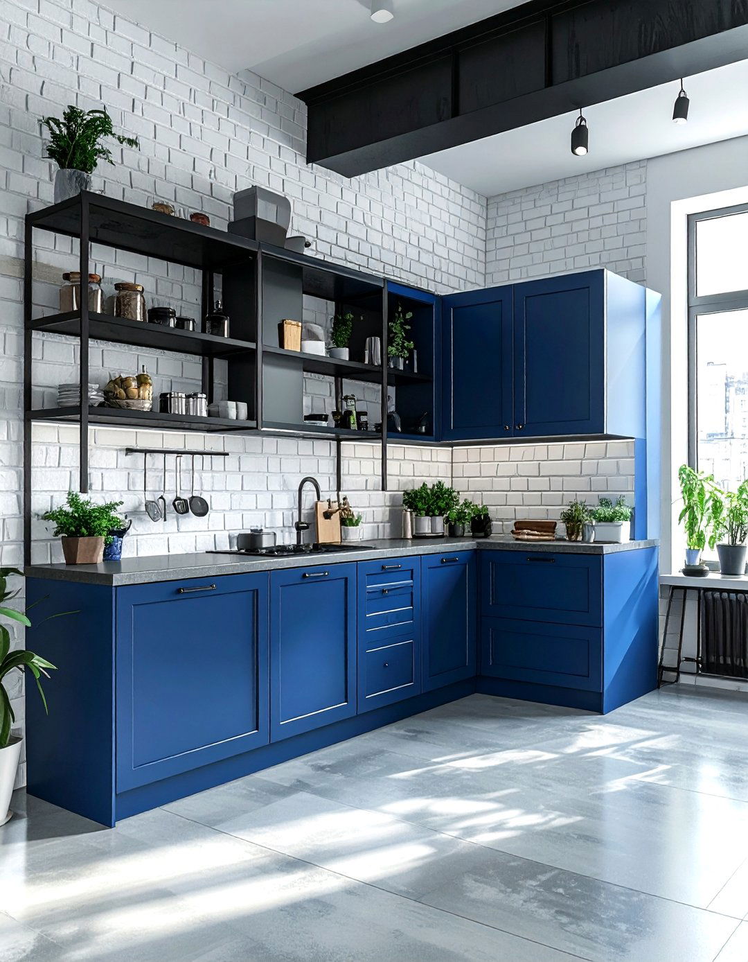 Industrial Blue Kitchen - 30 blue and white kitchen ideas