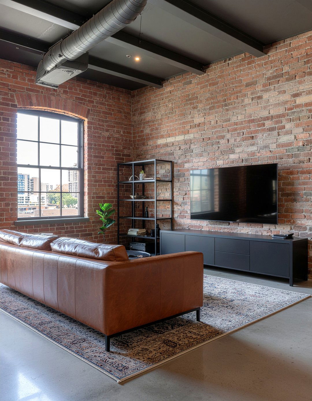 Industrial Brick TV Wall - 30 living room entertainment wall ideas