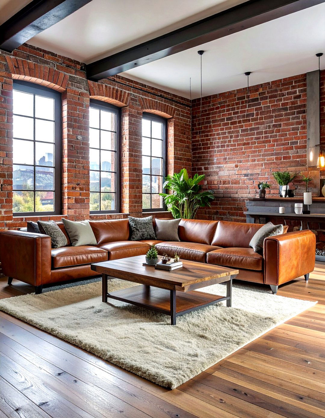 Industrial Brick Wall - 30 loft living room ideas