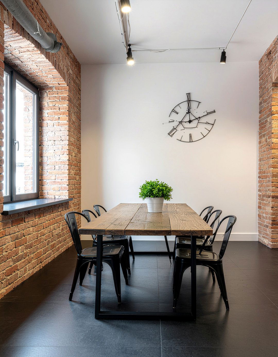 Industrial Brick Wall Dining Room - 30 no rug dining room ideas