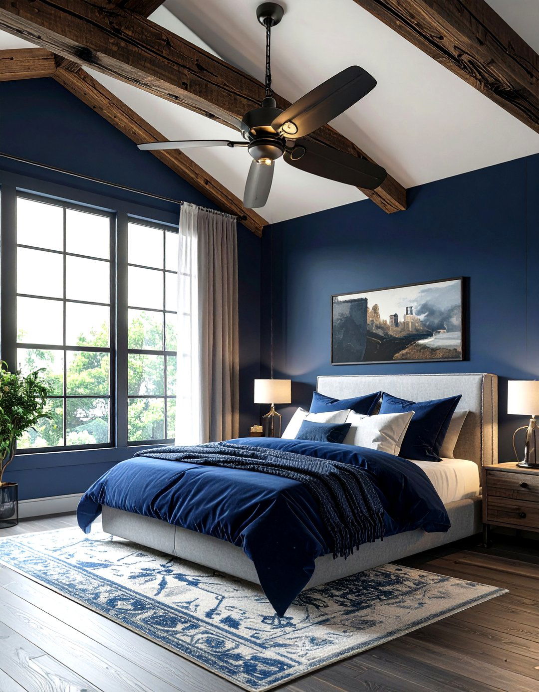 Industrial Ceiling Fan Navy Bedroom - 30 industrial navy bedroom ideas