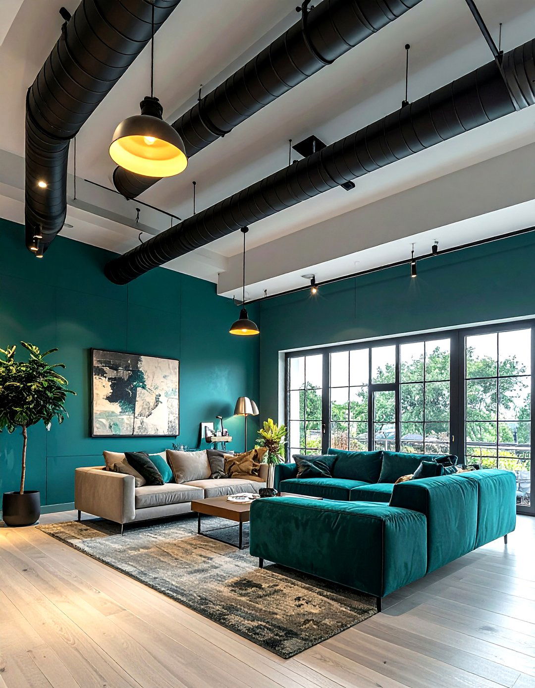 Industrial Ceiling Teal Paint - 30 industrial teal living room ideas
