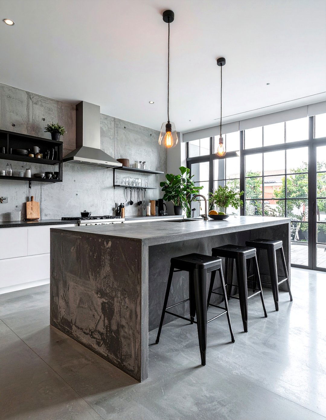 Industrial Concrete Island - 30 concrete countertop kitchen ideas