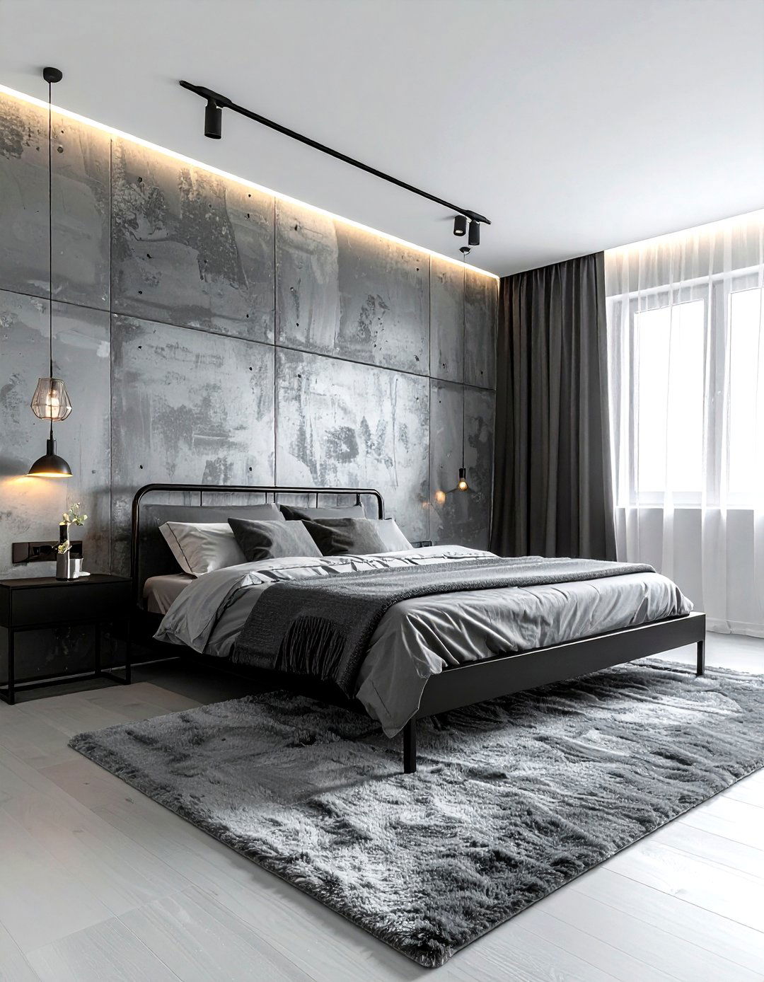 Industrial Concrete Wall - 30 contemporary gray bedroom ideas