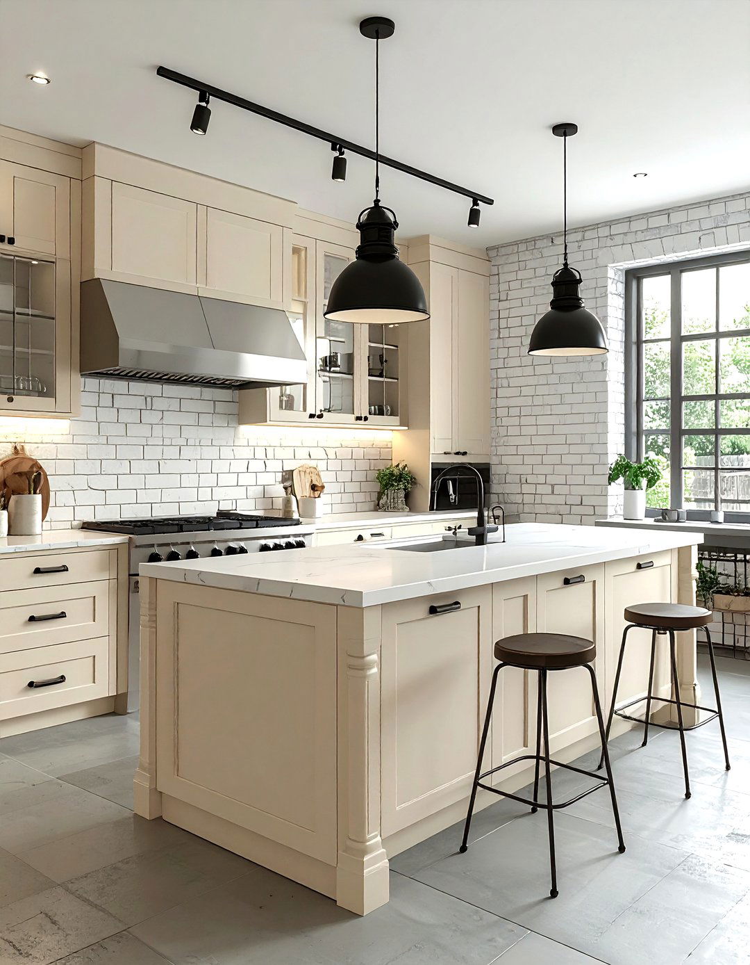 Industrial Cream Kitchen White Brick Backsplash - 30 cream and white kitchen ideas