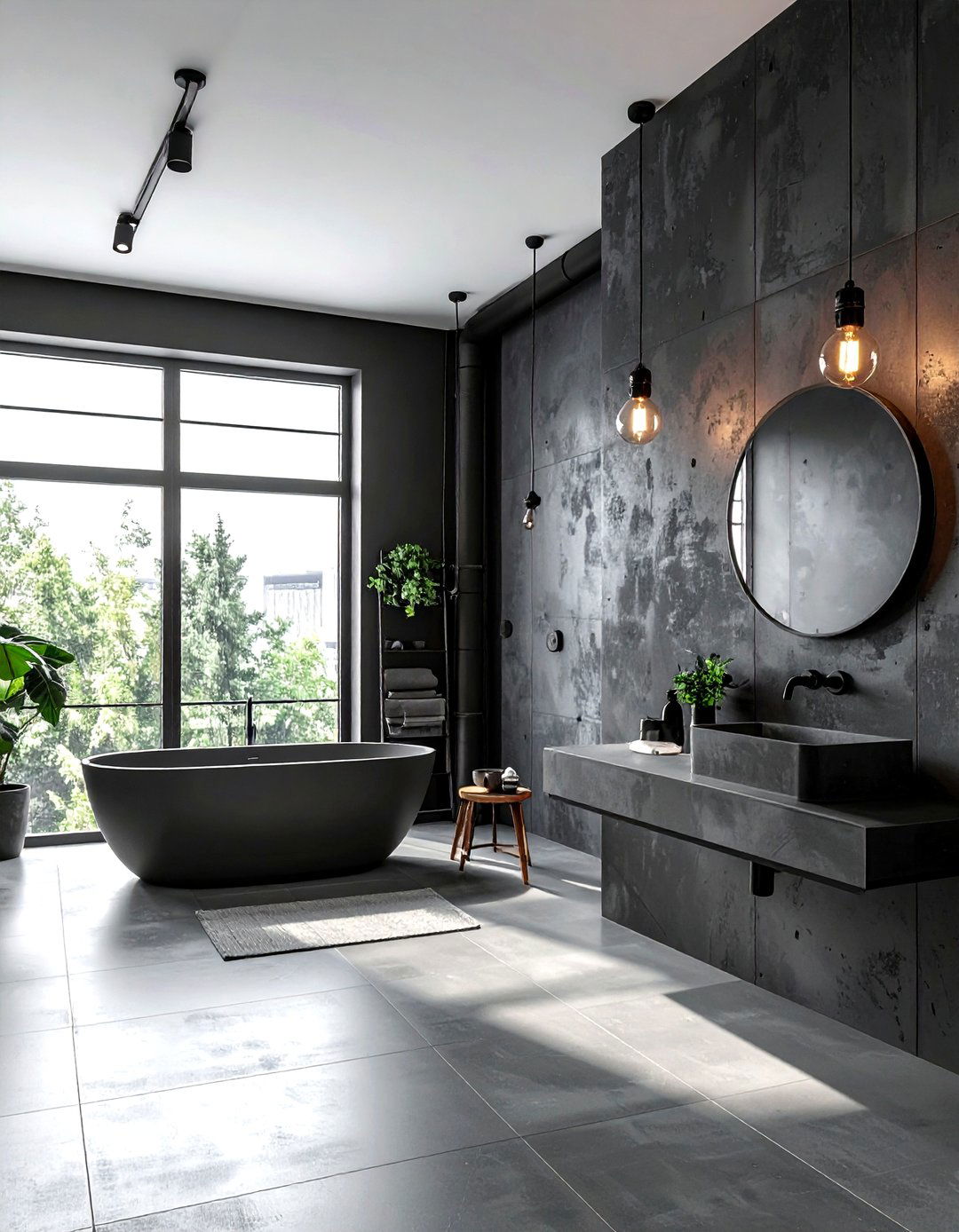 Industrial Dark Gray Bathroom - 30 dark charcoal bathroom ideas